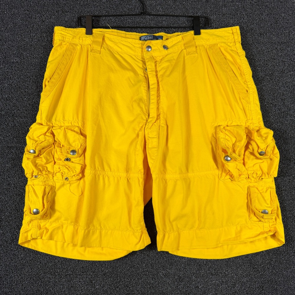 Vintage Polo Ralph Lauren Cargo Shorts Men's 40 Yellow Multi Pocket Cotton